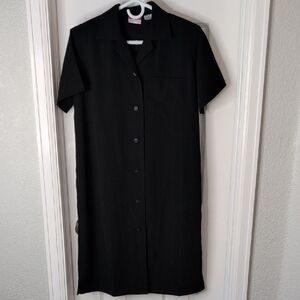 L.L. Bean TRAVELER Black Sheath Midi Dress with Notched Collar